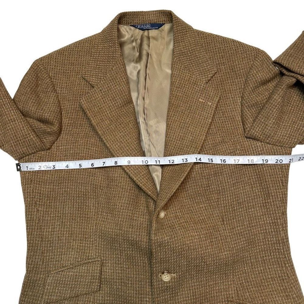 Vintage Polo Ralph Lauren Tan Wool Houndstooth Tweed Blazer Men's 40L Union Made - Picture 8 of 11
